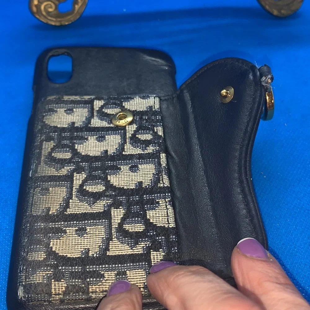 CHRISTIAN DIOR Trotter  Oblique‎ Calfskin Saddle iPhone Blue